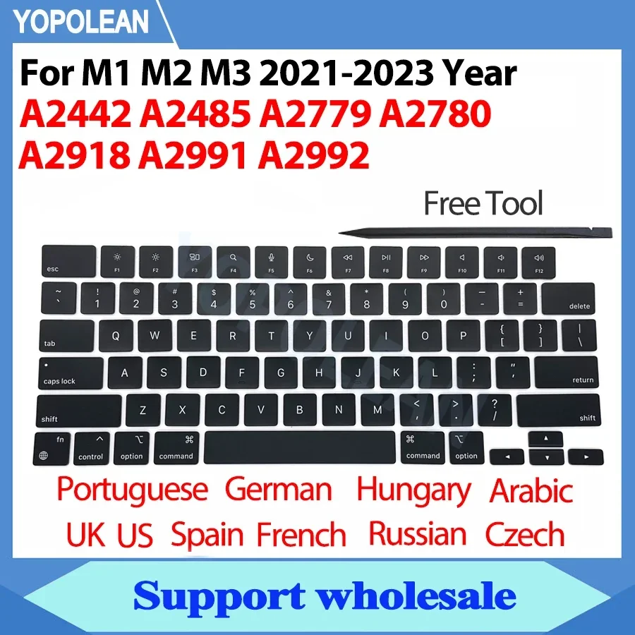 كمبيوتر محمول A2442 A2485 A2779 A2780 A2918 A2991 A2992 A2681 أغطية المفاتيح مفاتيح مفتاح مجموعة غطاء لماك بوك برو M1 M2 M3 14 "16" لوحة المفاتيح إصلاح