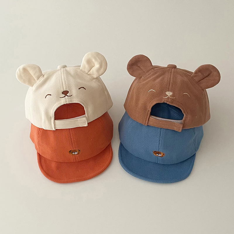 الكرتون الدب الطفل قبعة بيسبول مع آذان لطيف بلون الرضع بلغت ذروتها قبعة Kawaii الربيع الصيف الاطفال القطن قبعات للحماية من الشمس