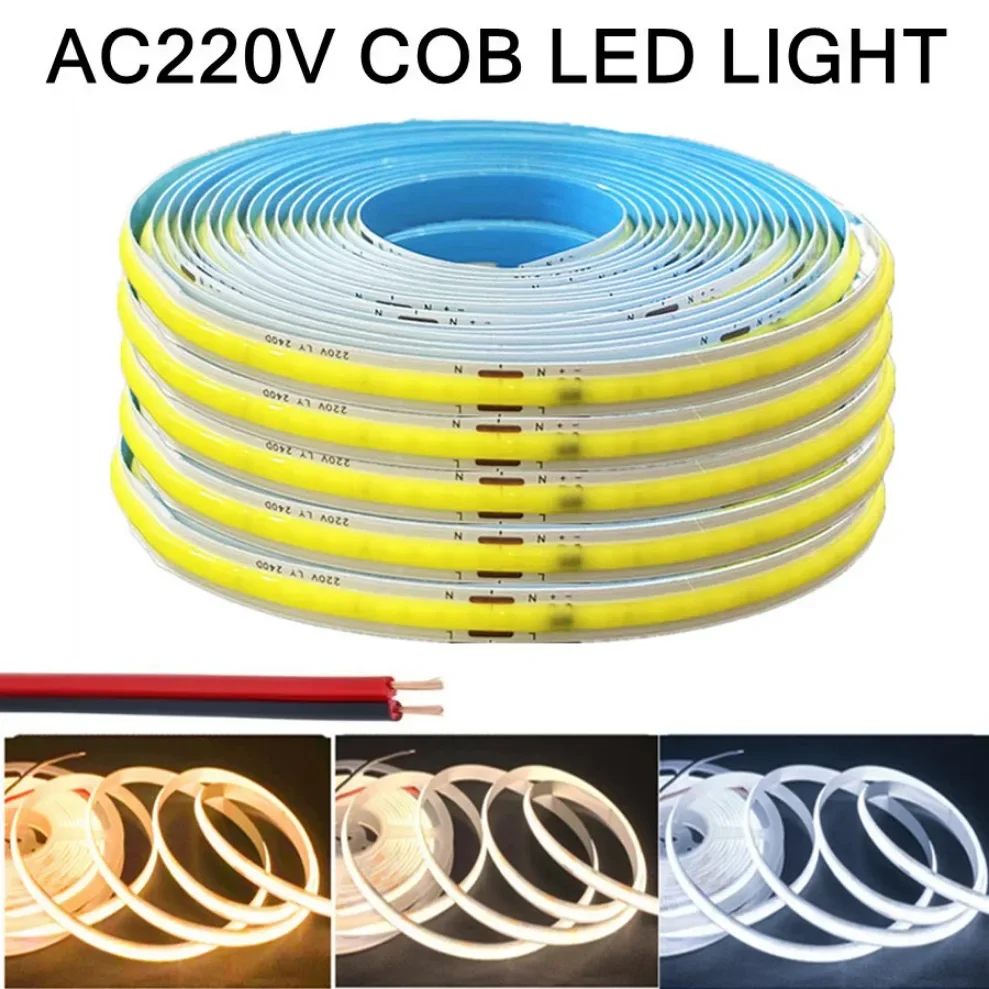220 فولت COB LED قطاع ضوء أضواء الشريط المرن الذكية IC لا حاجة سائق عالية مشرق 240 المصابيح الإضاءة الخطية RA95 الأبيض الدافئ 1-5 متر