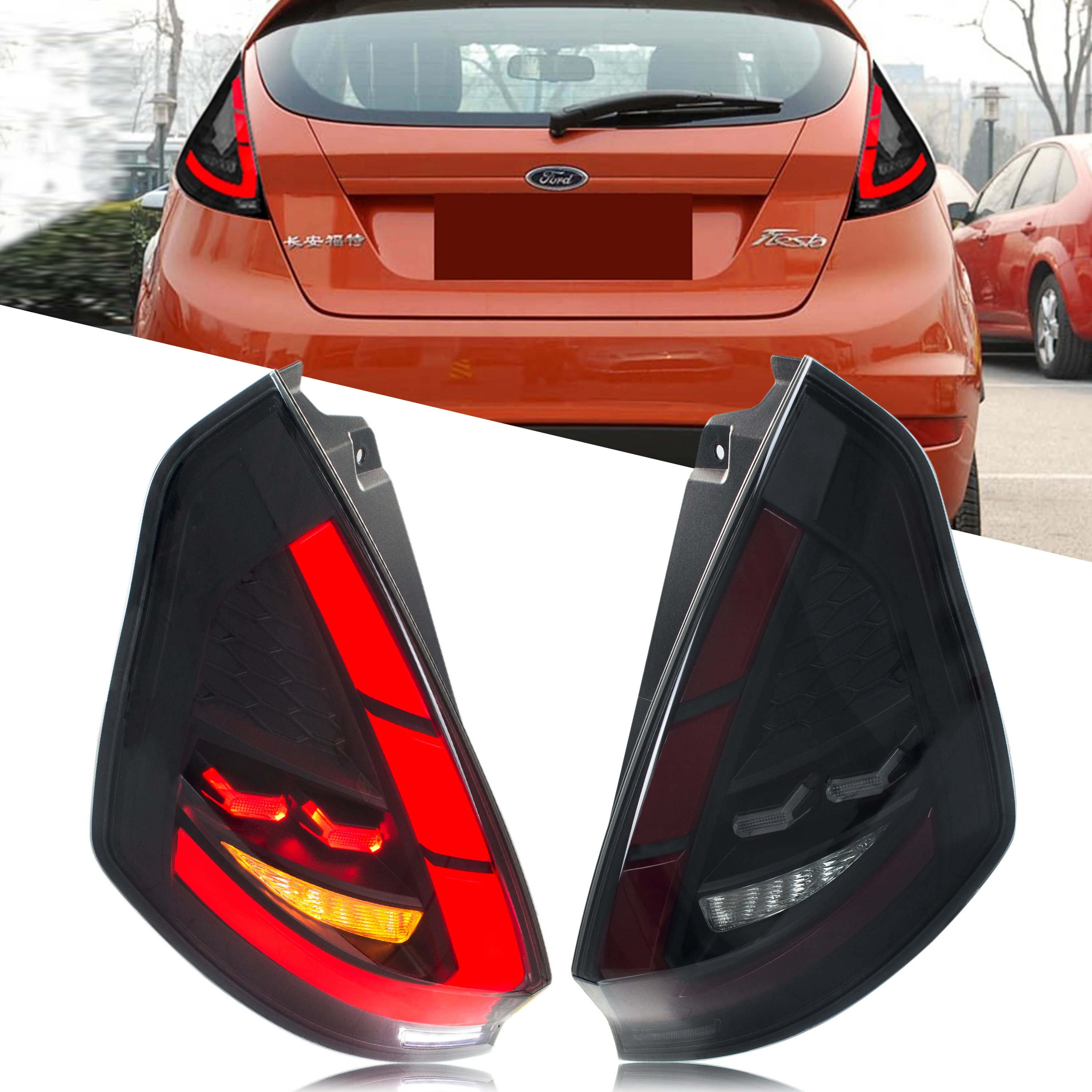 أضواء خلفية LED لفورد فييستا MK7 MK7.5 فولت 2008-2020 بدء التشغيل الرسوم المتحركة متتابعة بدوره إشارة المصابيح الخلفية الجمعية