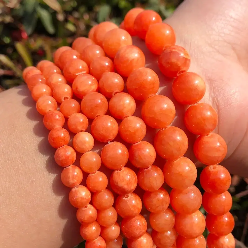 البرتقال الطبيعي Jades العقيق حجر الخرز الجولة فضفاض الخرز لصنع المجوهرات 15 "ستراند 6 8 10 12 مللي متر قلادة سوار ذاتي الصنع