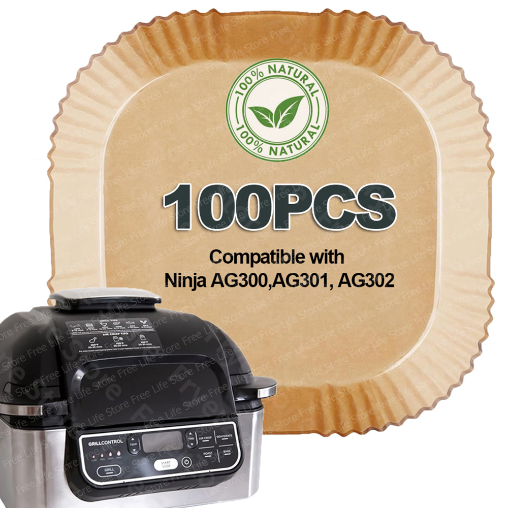 بطانة زبدة مقلاة هوائية للاستعمال مرة واحدة لـ Ninja AG301 Grill/AF141 Pro 4 في 1، ورقة مقلاة هوائية مربعة لشواية Ninja Foodi 5-8 Qt