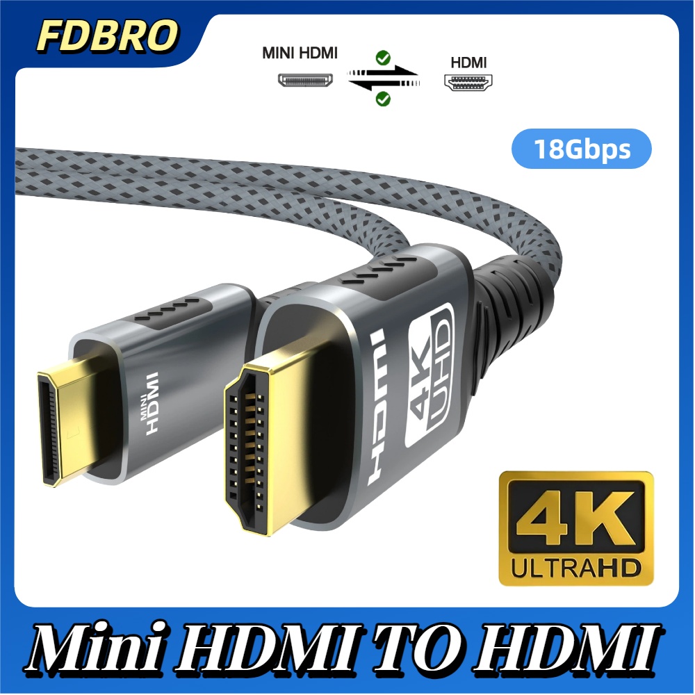 كابل HDMI صغير 4k إلى HDMI HD 4K@60 هرتز 2K@120 هرتز كابل مضفر عالي السرعة متوافق مع HDMI ثنائي الاتجاه 2.0Cord للكمبيوتر اللوحي HDTV