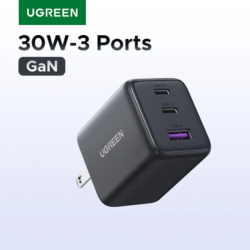 【قابس الولايات المتحدة】UGREEN 20W 30W GaN شاحن Mini PD 3.0 USB C شاحن هاتف آيفون 16 15 14 Pro Samsung S25 Xiaomi Tablet iPad Air