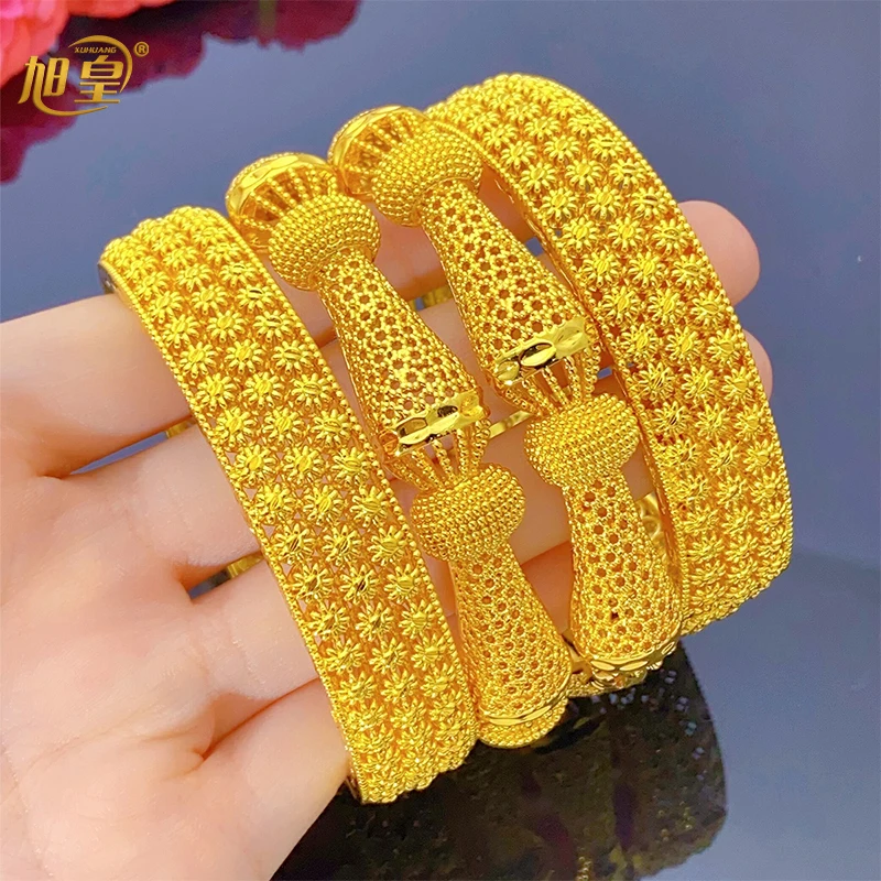XUHUANG دبي الأفريقي الفاخرة الذهب اللون أساور 24K مجوهرات المشاركة للنساء الزفاف أساور الزفاف الاتجاه مجوهرات هدايا