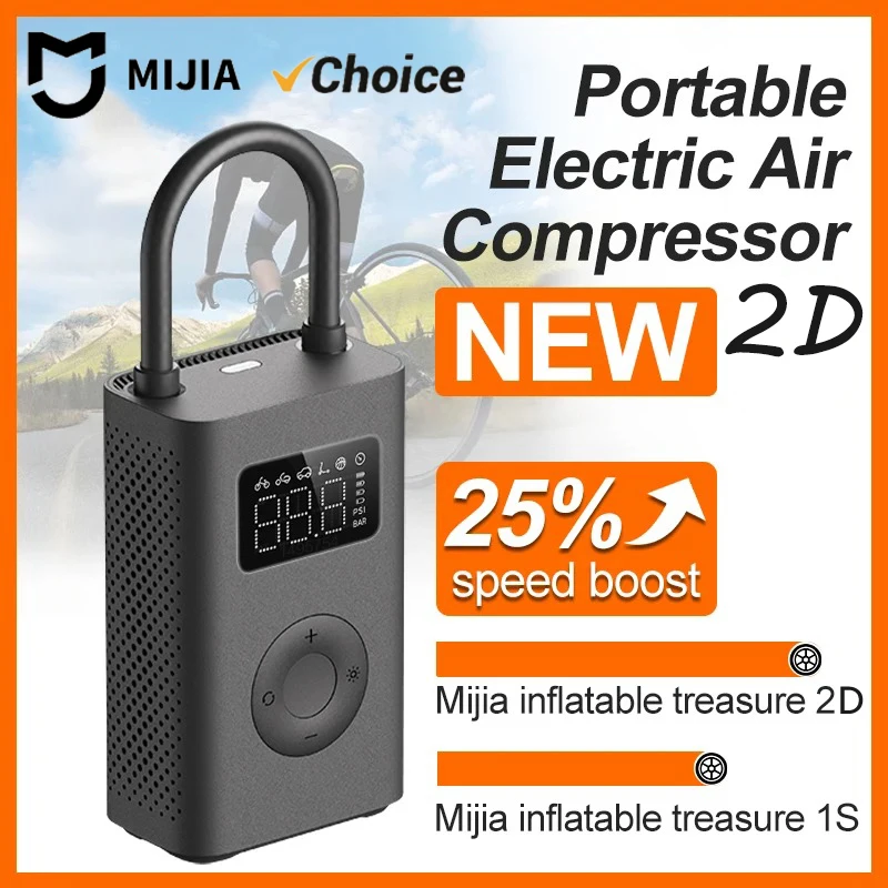 مضخة هواء MIJIA الأصلية 2 مع تعزيز السرعة بنسبة 25%، ضاغط هواء كهربائي محمول صغير، 150PSI، منفذ Type-C، مزود بإضاءة LED، أداة متعددة الاستخدامات للنفخ - CN