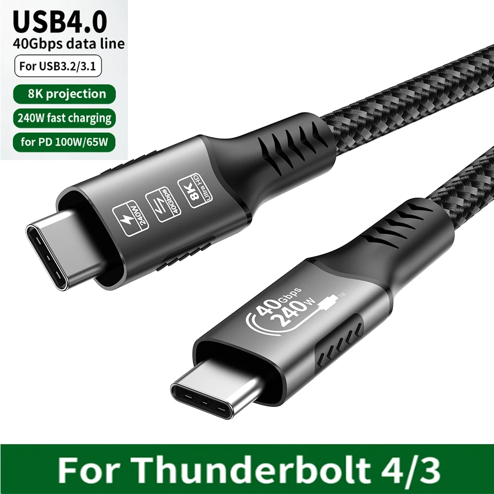 كابل USB4 بسرعة 40 جيجابت في الثانية، 48 فولت، 240 واط، متوافق مع Thunderbolt 4، كابل شحن سريع من النوع C، كابل نقل بيانات من USB C إلى C، مناسب لأجهزة اللابتوب.