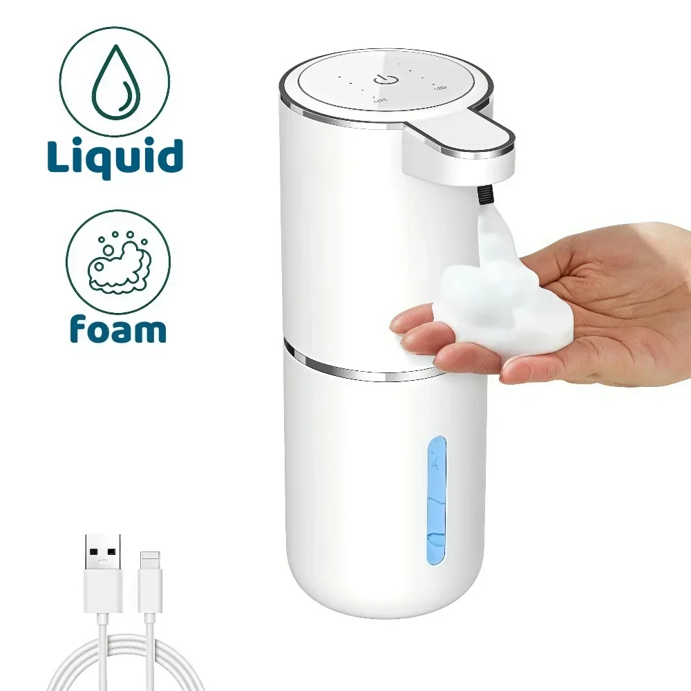 موزع صابون سائل/رغوي أوتوماتيكي، موزع كهربائي بدون لمس، قابل لإعادة الشحن عبر USB مع مستشعر بالأشعة تحت الحمراء للحمام والمطبخ