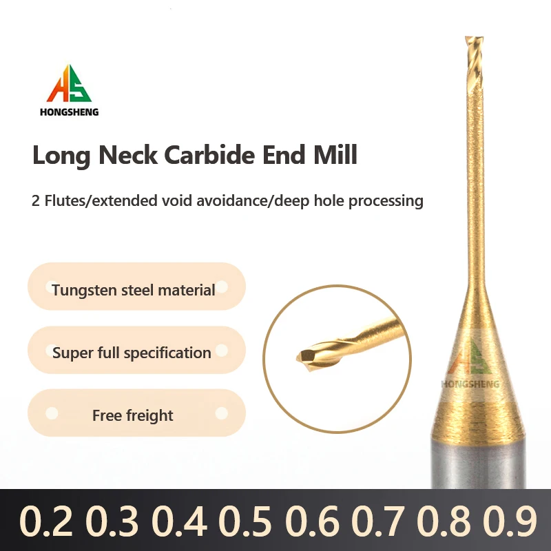 مايكرو نهاية مطحنة كربيد CNC العميق طويلة الرقبة صغيرة مصغرة أداة 0.2 0.3 0.4 0.5 0.6 0.7 0.8 0.9 2 المزامير أخدود عميق الطحن القاطع