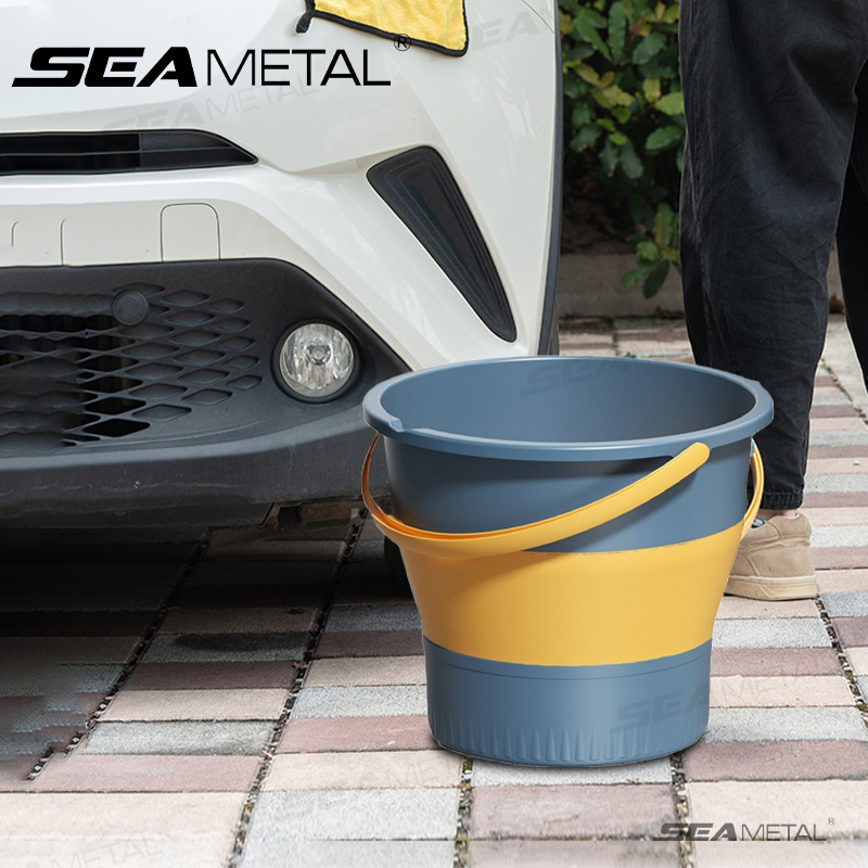 SEAMETAL 5L/10L دلو قابل للطي لغسيل السيارات بلاستيك سميك متين دلو ماء خارجي محمول للصيد والتخييم