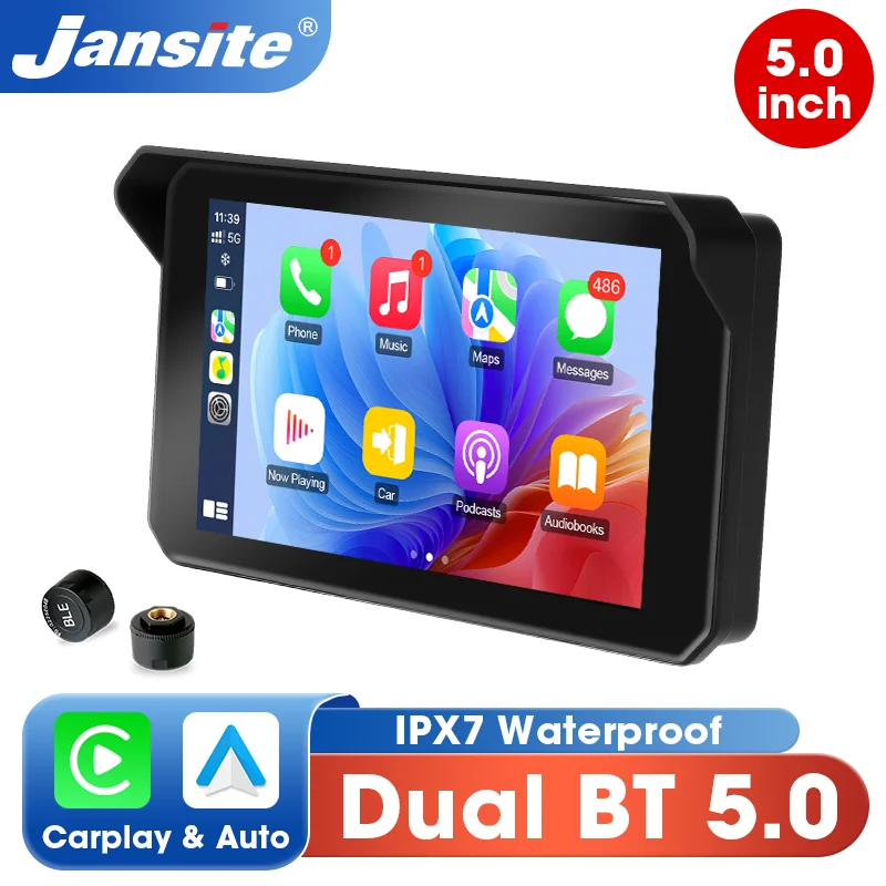 Jansite المزدوج بلوتوث دراجة نارية Carplay شاشة الملاحة GPS عرض IP67 مقاوم للماء دعم خوذة الاتصال الداخلي موتو الملحقات