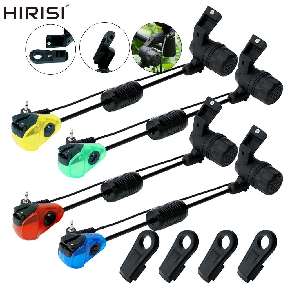 Hirisi 4 قطع منبه لدغة الصيد مع ضوء LED ومؤشر التأرجح - معدات صيد سمك الشبوط المقاومة للماء B2036 للصيد الليلي مع حافظة