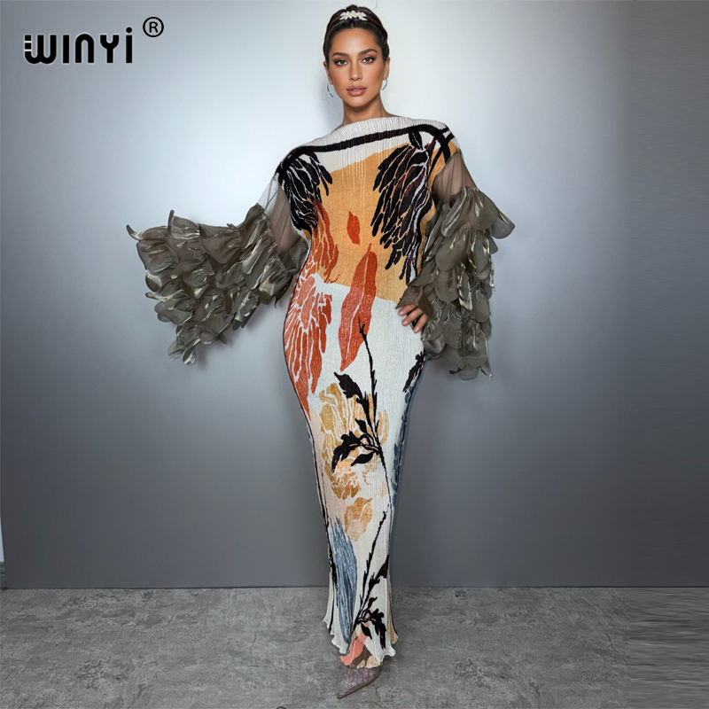 فستان WINYI المرن الضيق ذو الطيات، فستان شاطئي، قفطان بوهو، عباية دبي، فستان حفلات فاخر، فستان سهرة طويل للمرأة المسلمة