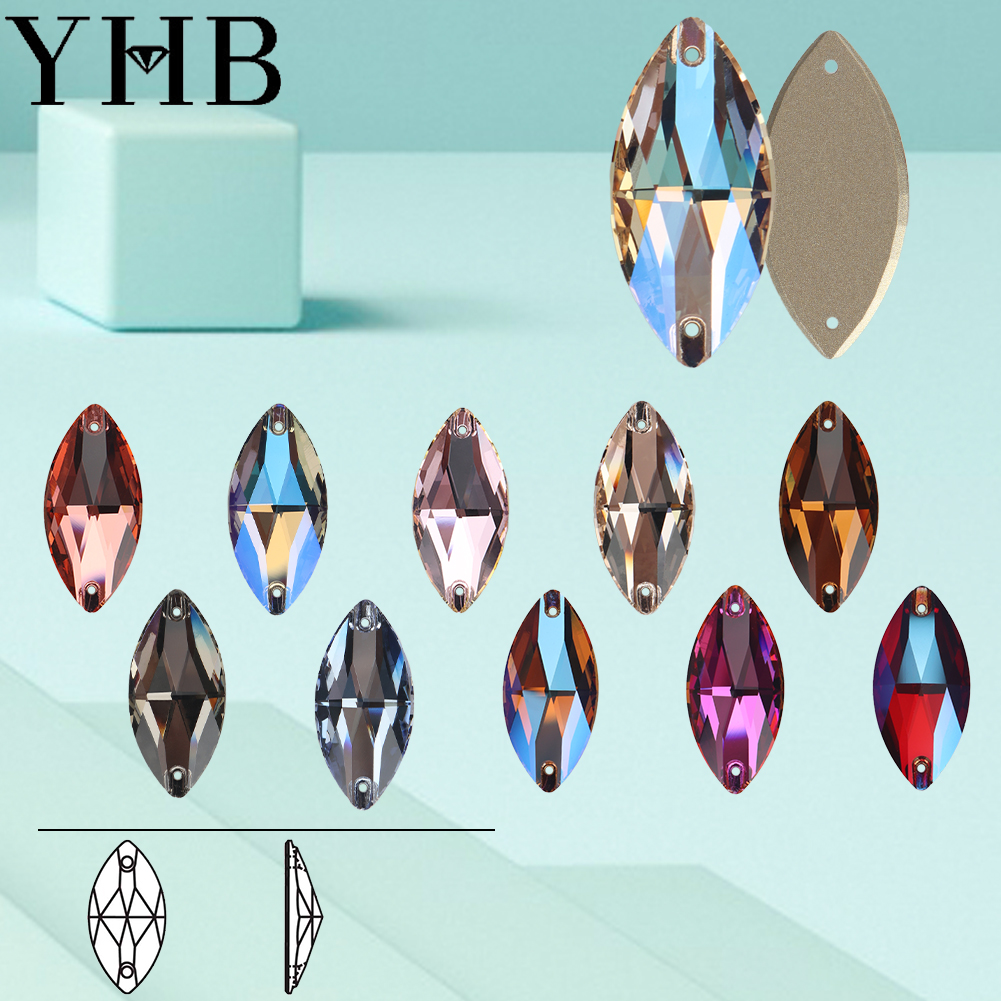 YHB Nevette ضوء القمر ضوء الورد سيام زجاج كريستال AB أحجار الخياطة خياطة مسطحة على أحجار الراين لأكياس الملابس الملابس