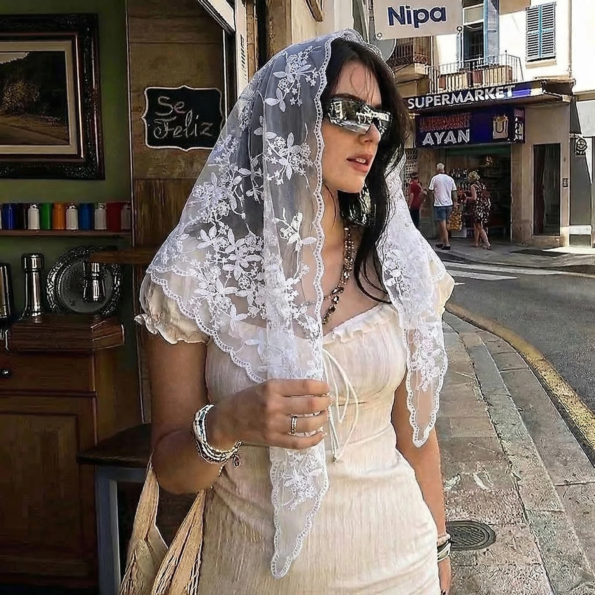 وشاح مثلث من الدانتيل للنساء، وشاح واقي من الشمس للفتيات، ربطة شعر بأسلوب فرنسي للشاطئ للربيع والصيف، حجاب نسائي عصري