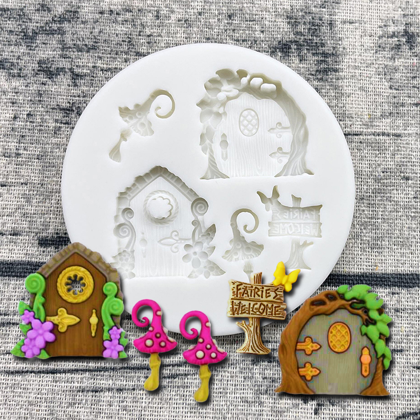 الأبواب الخشبية الجنية قالب من السيليكون Sugarcraft الشوكولاته كب كيك قالب الخبز أدوات الراتنج أدوات تزيين الكعكة فندان