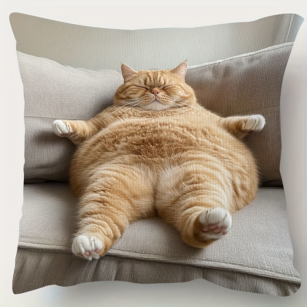 1 قطعة 18x18 بوصة وسادة أطواق مزدوجة ناعمة جداً - تصميم قط ginger لطيف يستريح على الأريكة