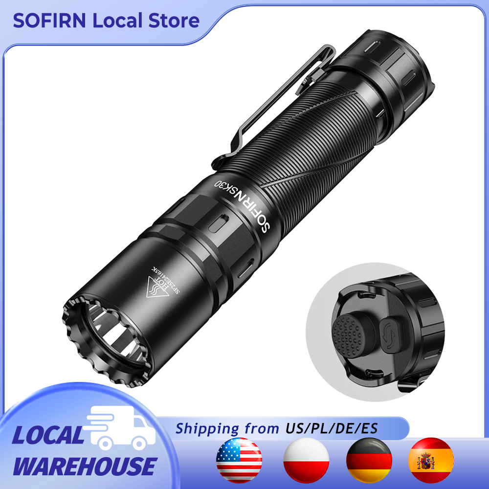 SOFIRN SK30 3000 High Lumen 6000K مصباح يدوي تكتيكي USB C 21700 شعلة جيب قابلة لإعادة الشحن مع مفاتيح ذيل مزدوج