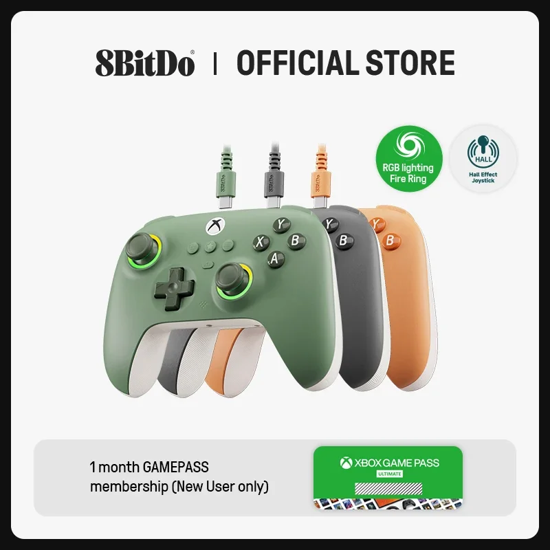 وحدة تحكم سلكية للألعاب 8BitDo Ultimate C لأجهزة Xbox وRGB Lighting Fire Ring and Hall Effect Joysticks، Windows 10/11