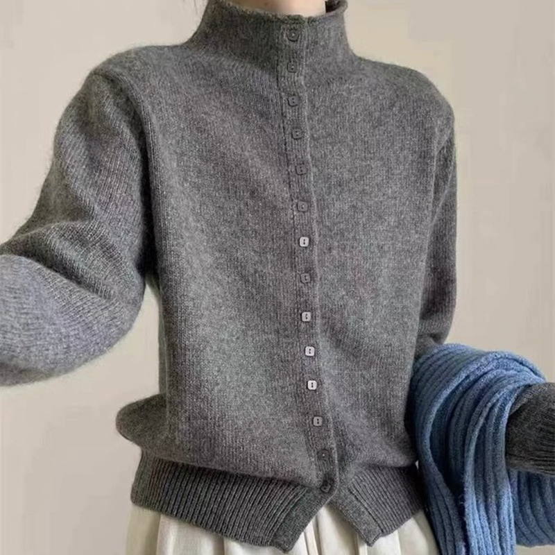 المرأة الوقوف طوق زر أسفل سترة متماسكة سترة الكورية نمط عارضة تريكو بلون لينة محبوك أعلى لخريف شتاء