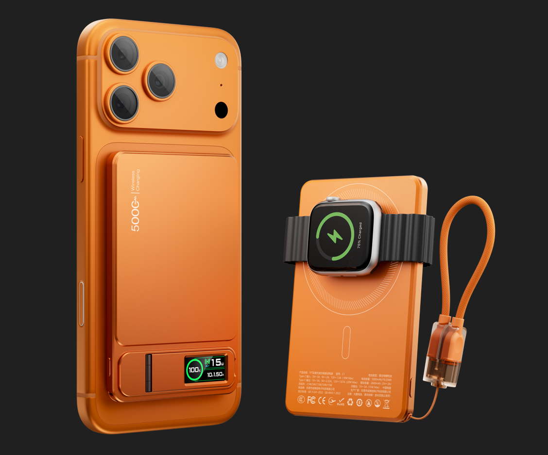 شاحن لاسلكي مغناطيسي أ power bank صلي من سبيكة سي سي سي بقوة 20 واط، شاحن سريع محمول وبطارية خارجية لهواتف آيفون 17 و16 وساعة آي ووتش 10