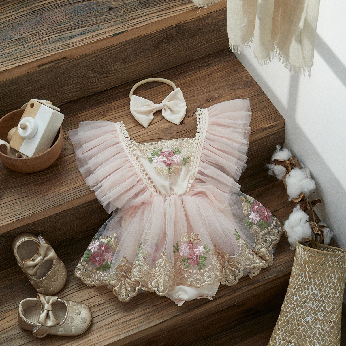 Ma & baby 0-24 متر طفلة رومبير الوليد الرضع بذلة الأميرة الأزهار التطريز تول وتتسابق ملابس حفلة عيد ميلاد