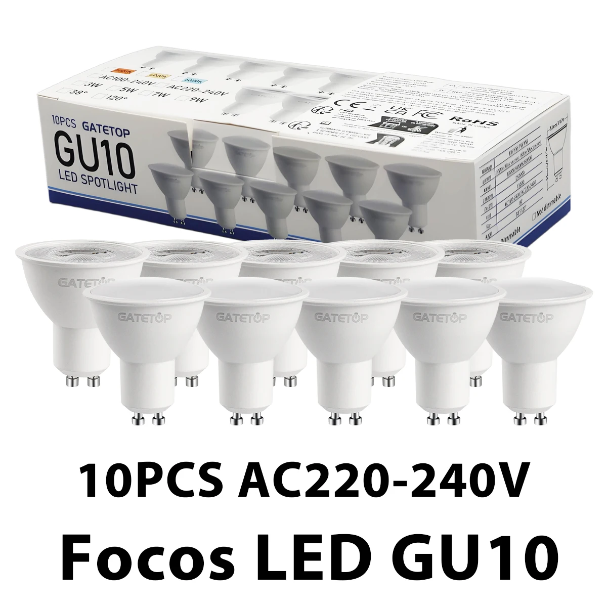 10 عبوات من لمبة Focos Gu10 SpotlightLampara 220 فولت Lled للبيع بالجملة 9 وات أبيض دافئ 3000 كيلو 6000 كيلو مناسبة للمباني التجارية المنزلية
