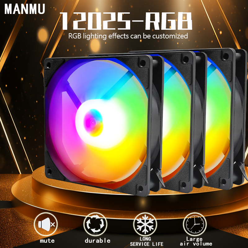 مروحة كمبيوتر Manmu Fetival Pormotion 120 مم بألوان قوس قزح RGB/ مروحة كمبيوتر ألعاب عالية الأداء للتبريد
