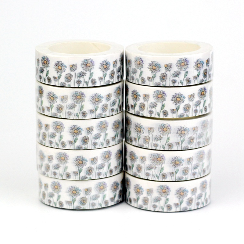 2023 جديد السائبة 10 قطعة/الوحدة ديكور عباد الشمس مصنع اشي أشرطة لسكرابوكينغ مخطط لاصق اخفاء الشريط لطيف القرطاسية