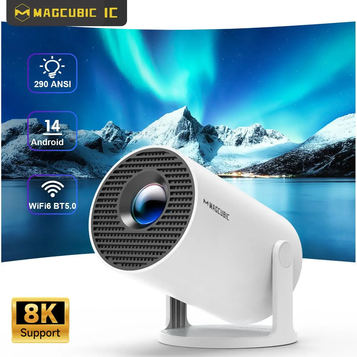 جهاز عرض Magcubic HY300 Pro 8K Android 14 Dual Wifi6 290ANSI Allwinner H726 BT5.4 1080P 1280*720P جهاز عرض خارجي للسينما المنزلية