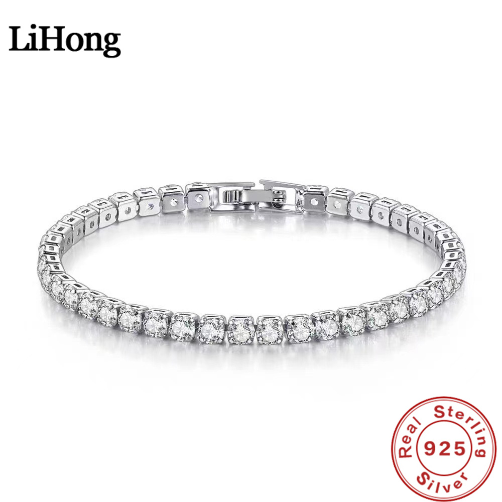 Lihong S925 فضة سوار زركونيا تنس الكرة النساء موضة بسيطة المشاركة الزفاف حلية مجوهرات 4 مللي متر 16-20 سنتيمتر