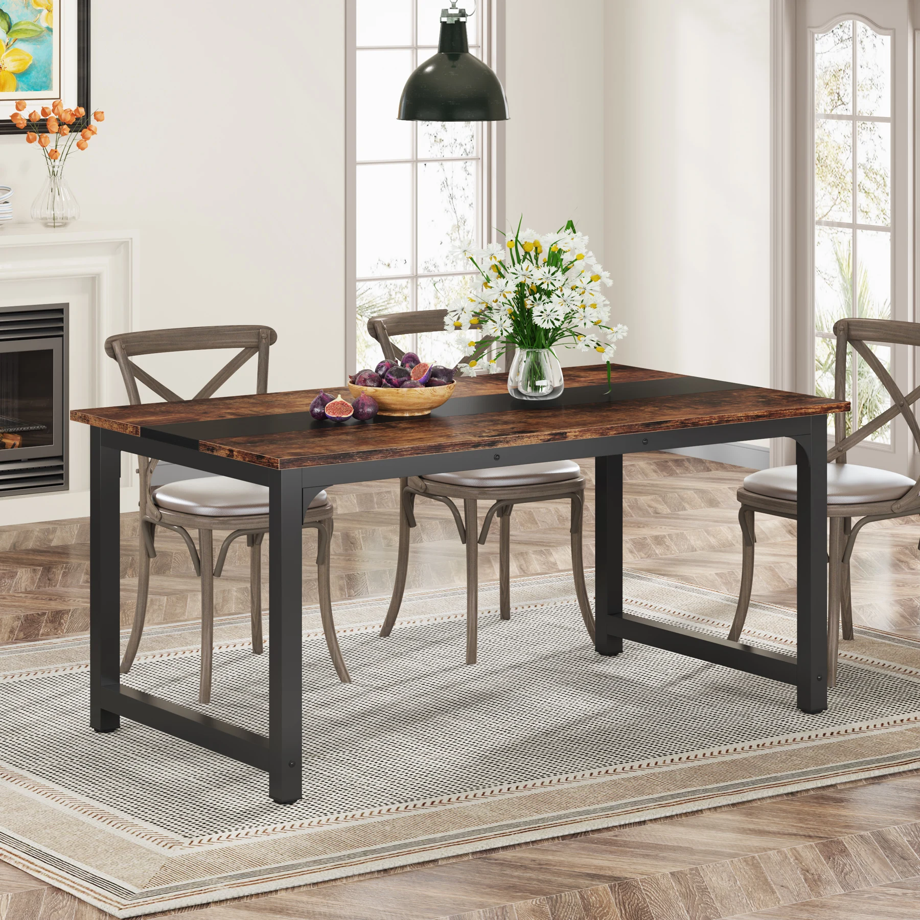 طاولة طعام Tribesigns 63"x31.5"، طاولة مطبخ صناعية ل 6-8 أشخاص، طاولة عشاء مستطيلة لغرفة الطعام المطبخ
