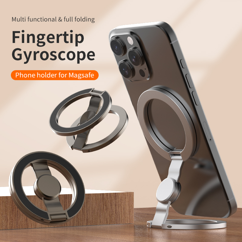 2025 حامل هاتف MagSafe مزدوج الجوانب لهاتف iPhone 14/15/16، قابل للطي 360 °   حامل دوار مع مغناطيس قوي ودعم قبضة الإصبع