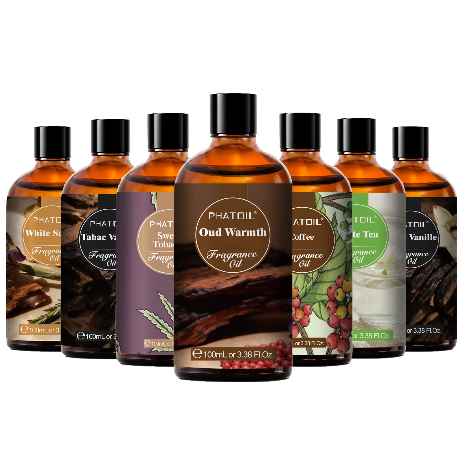 زيت عطري PHATOIL 100 مل برائحة العود الدافئة للناشر العطري والعلاج بالروائح، برائحة الصندل الدافئ والفانيليا والعنبر والأوركيد الأسود