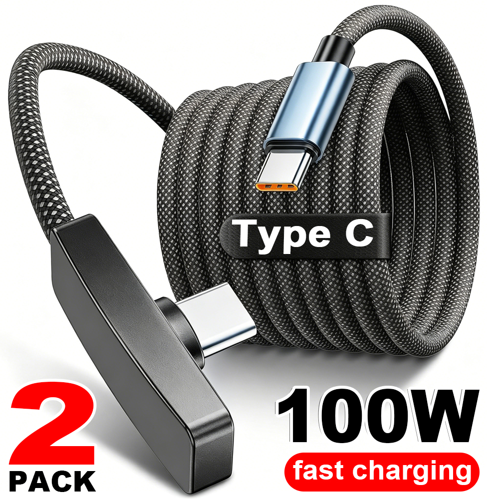 كابل USB نوع C بزاوية 90 درجة، شحن سريع 100 واط، كابلات نقل البيانات، سلك USB-C محمول بزاوية قائمة لهواتف آيفون وسامسونج وشاومي