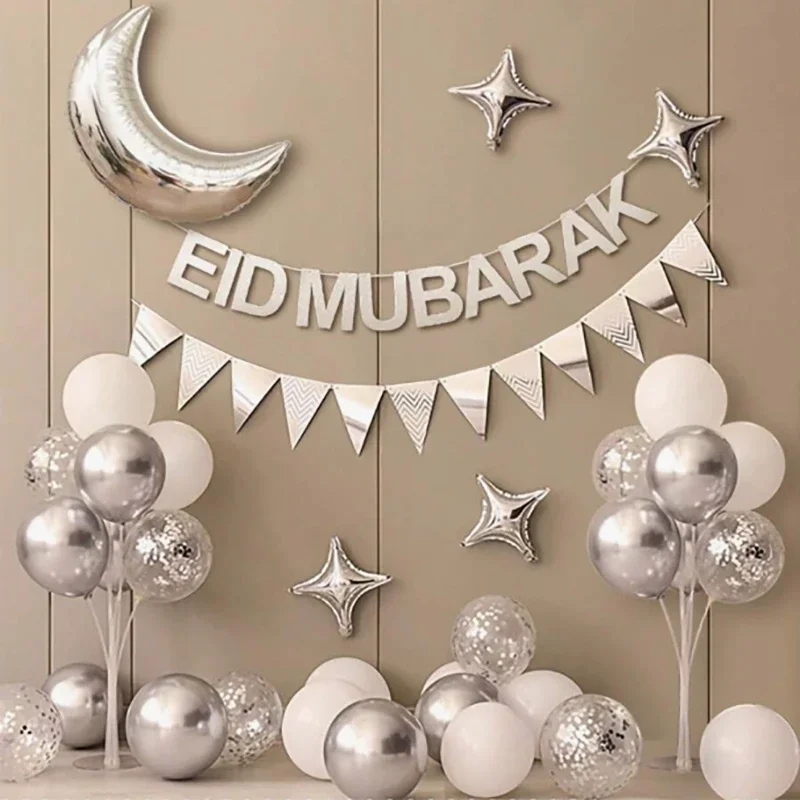 1 مجموعة عيد مبارك راية بالونات Umrah مبارك مجموعة بالونات مهرجان مسلم المنزل DIY بها بنفسك الديكور رمضان كريم اللاتكس الهواء Globos