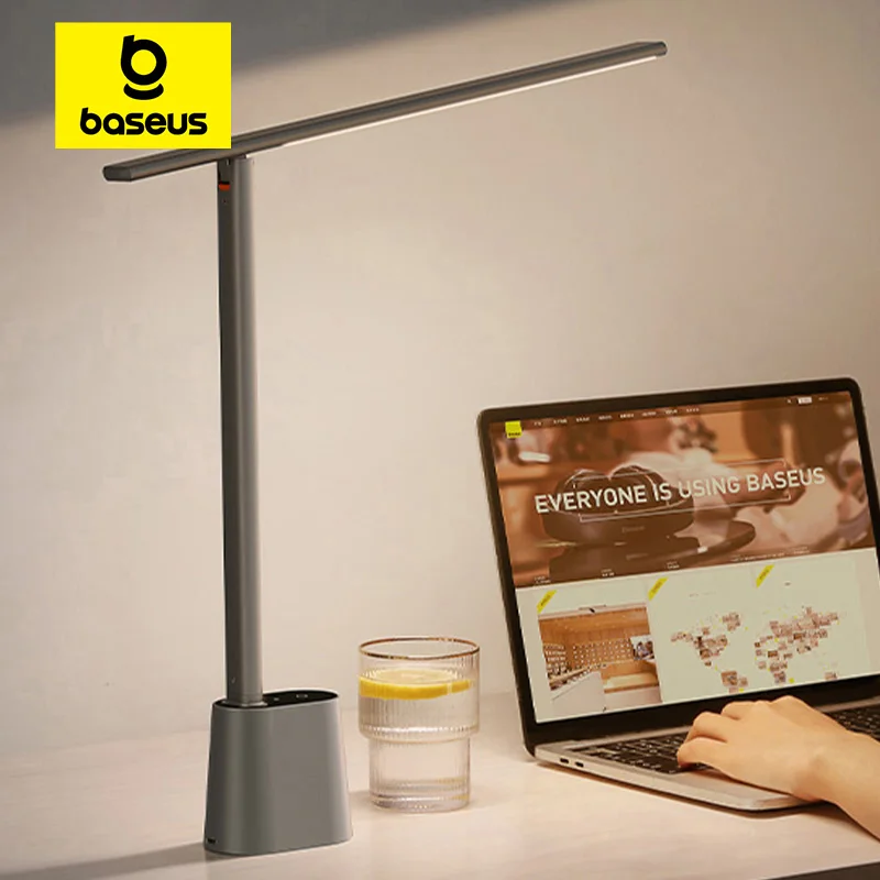 Baseus LED لمبة مكتب حماية العين دراسة عكس الضوء مكتب ضوء مصباح طاولة قابل للطي الذكية التكيف سطوع السرير قراءة مصباح