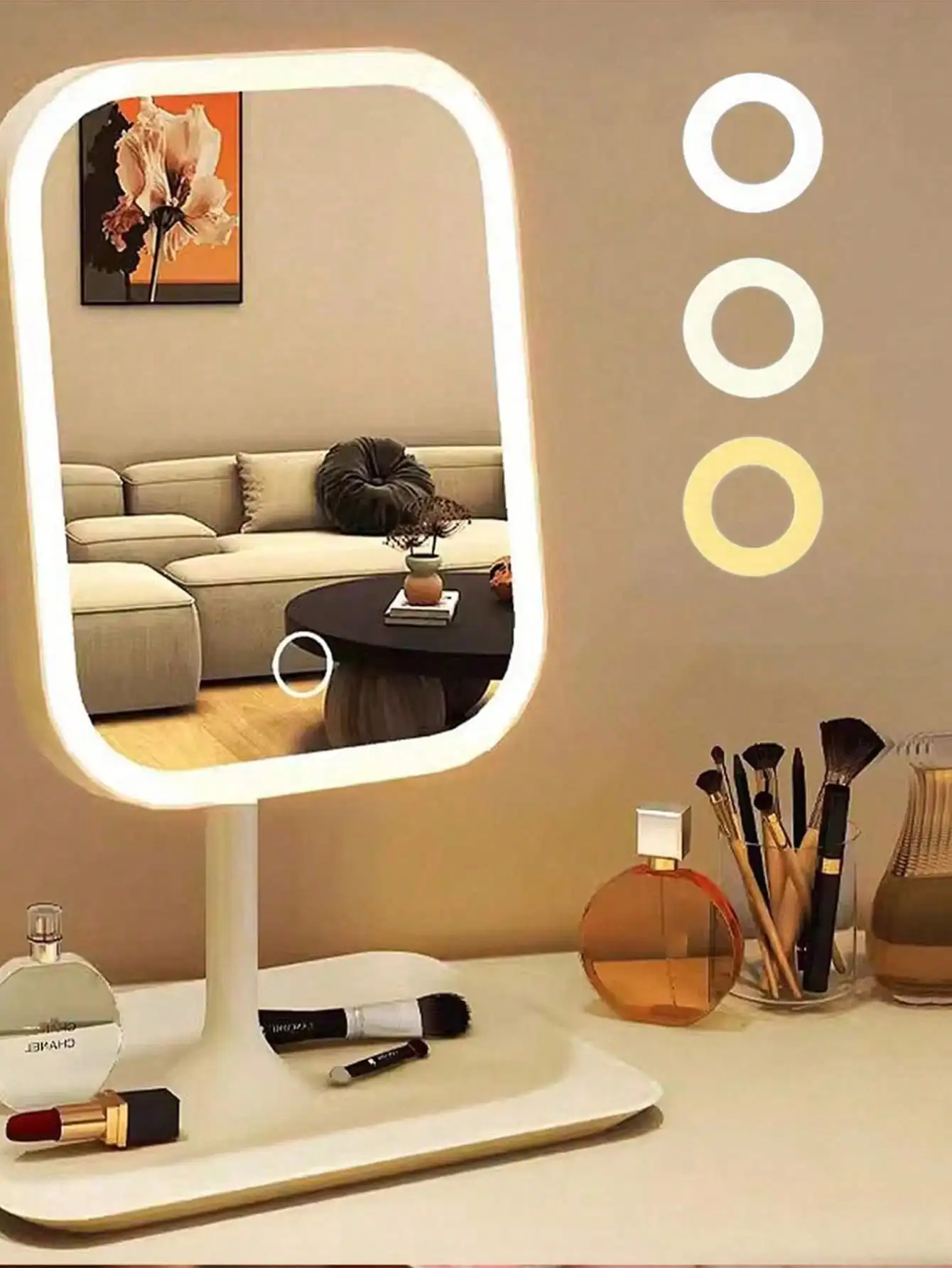 مرآة مكياج LED بثلاثة ألوان مع مرآة لمس 10X، مرآة لمستحضرات التجميل، مرآة تزيين غرفة نوم النساء