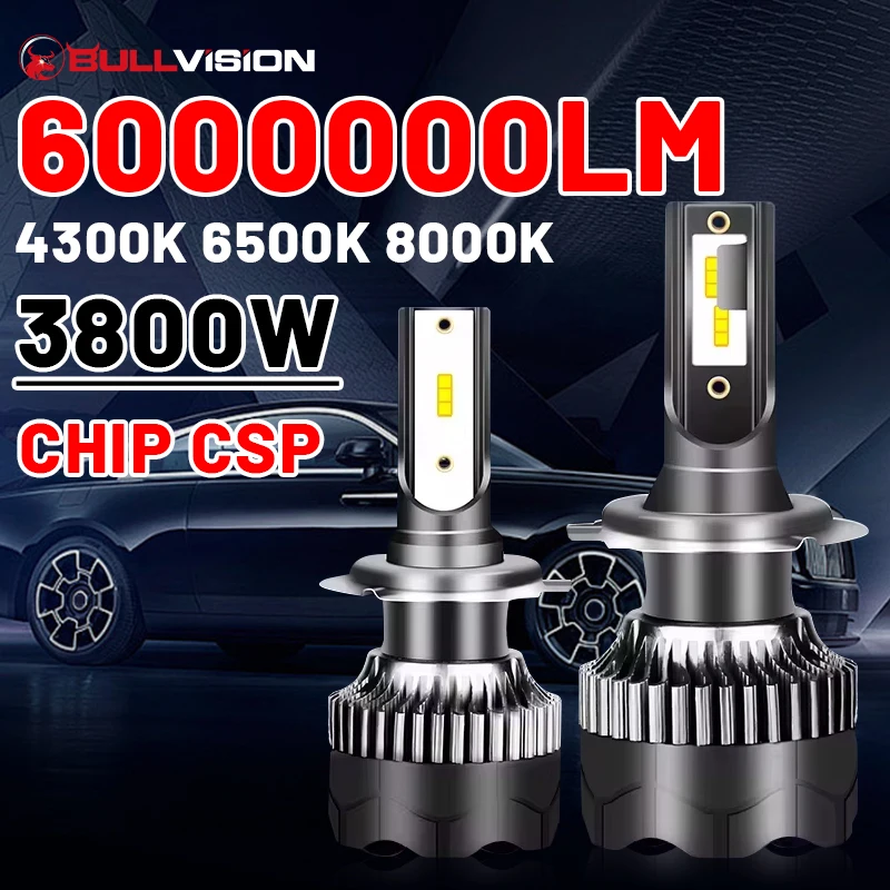 Dualvision H4 LED المصباح 3800W 3570 CSP LED H7 H1 H11 H8 9005 9006 HB3 HB4 H9 4300K 6500K 8000K 2 قطعة الضباب ضوء صمام ثنائي صغير 12V