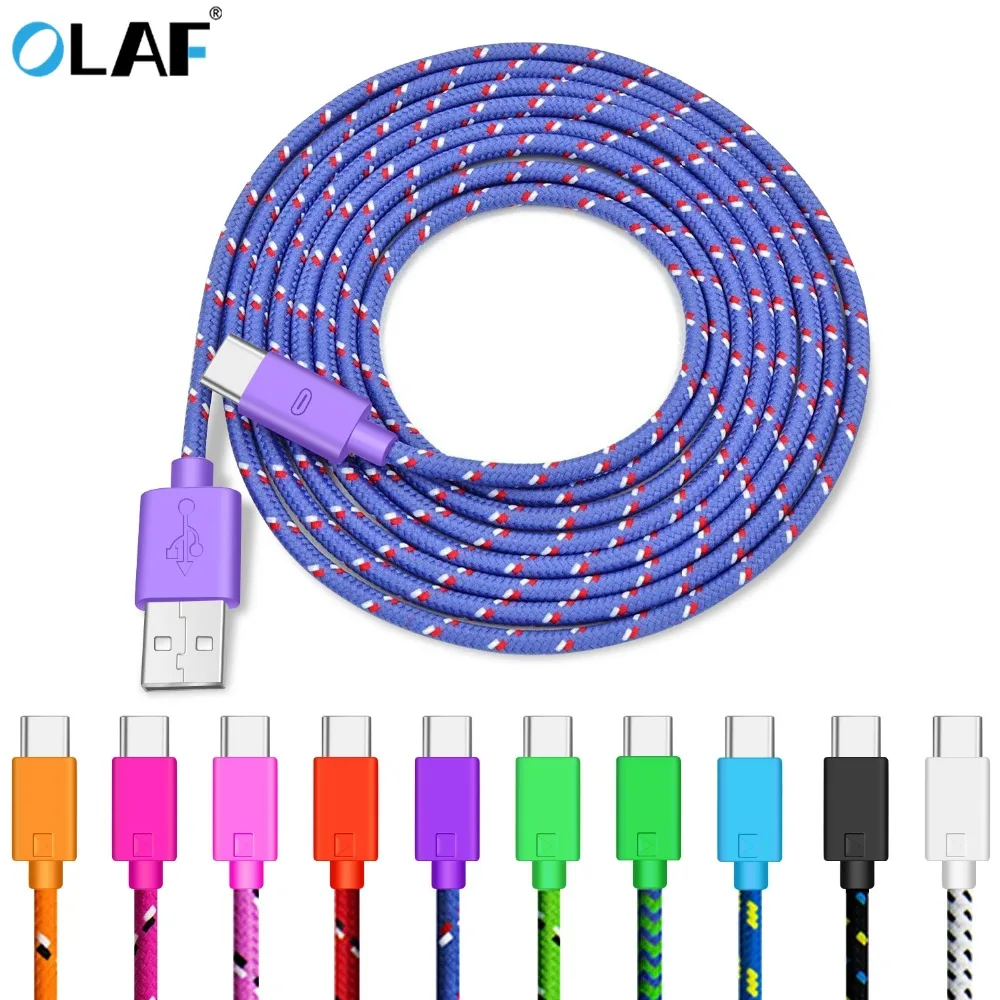 OLAF نايلون مضفر USB نوع C كابل 1 متر 2 متر 3 متر مزامنة البيانات شحن سريع USB C كابل لسامسونج S9 S10 Xiaomi mi9 mi8 هواوي Type-c