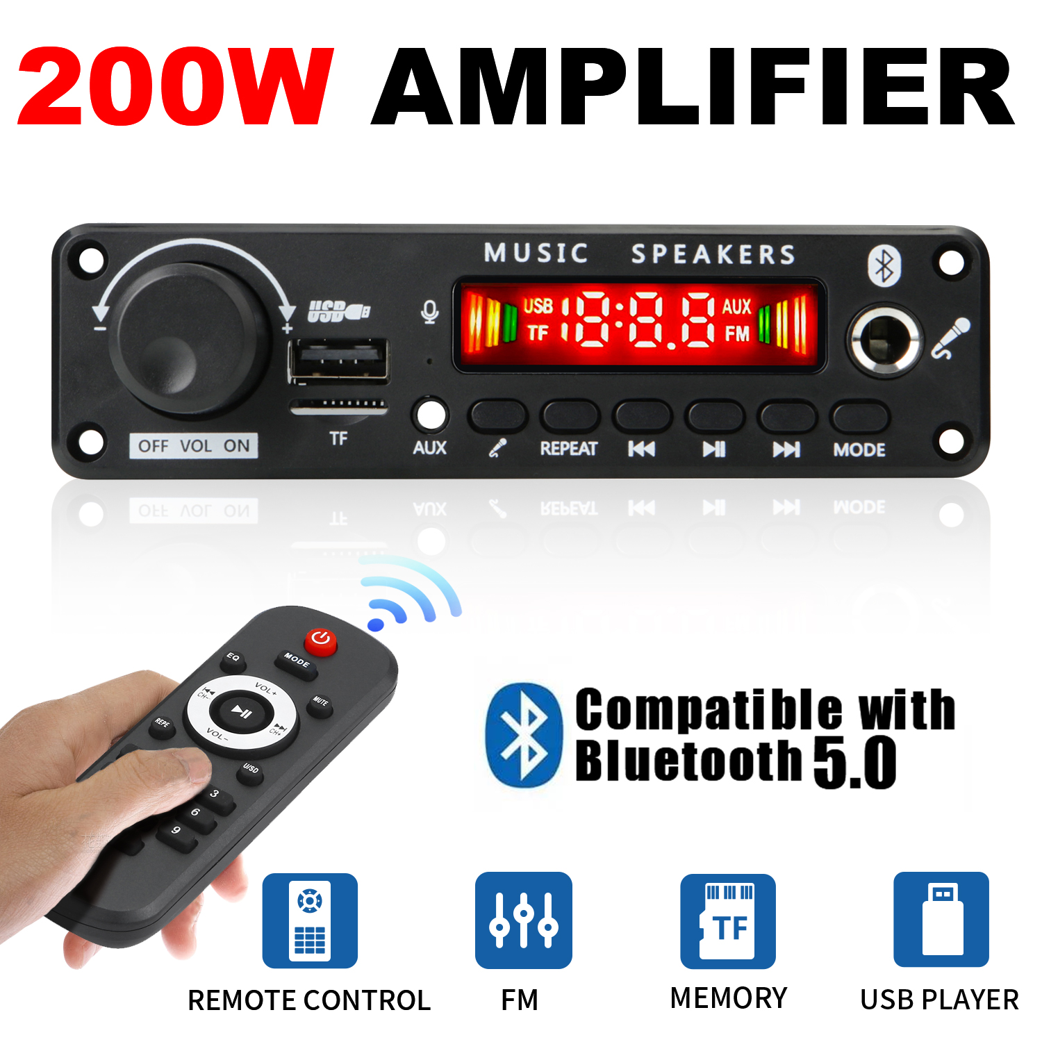 جديد 200 واط مكبر للصوت بلوتوث DIY MP3 WAV فك مجلس تيار مستمر 12 فولت 100 واط سيارة لاسلكية USB مشغل MP3 TF فتحة للبطاقات USB FM مع هيئة التصنيع العسكري