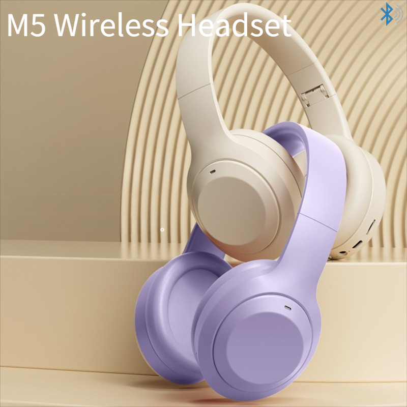 سماعات رأس لاسلكية HIFI ستيريو M5 بتقنية بلوتوث 5.3، سماعات رياضية للألعاب تدعم بطاقة TF/AUX مع خاصية تقليل الضوضاء