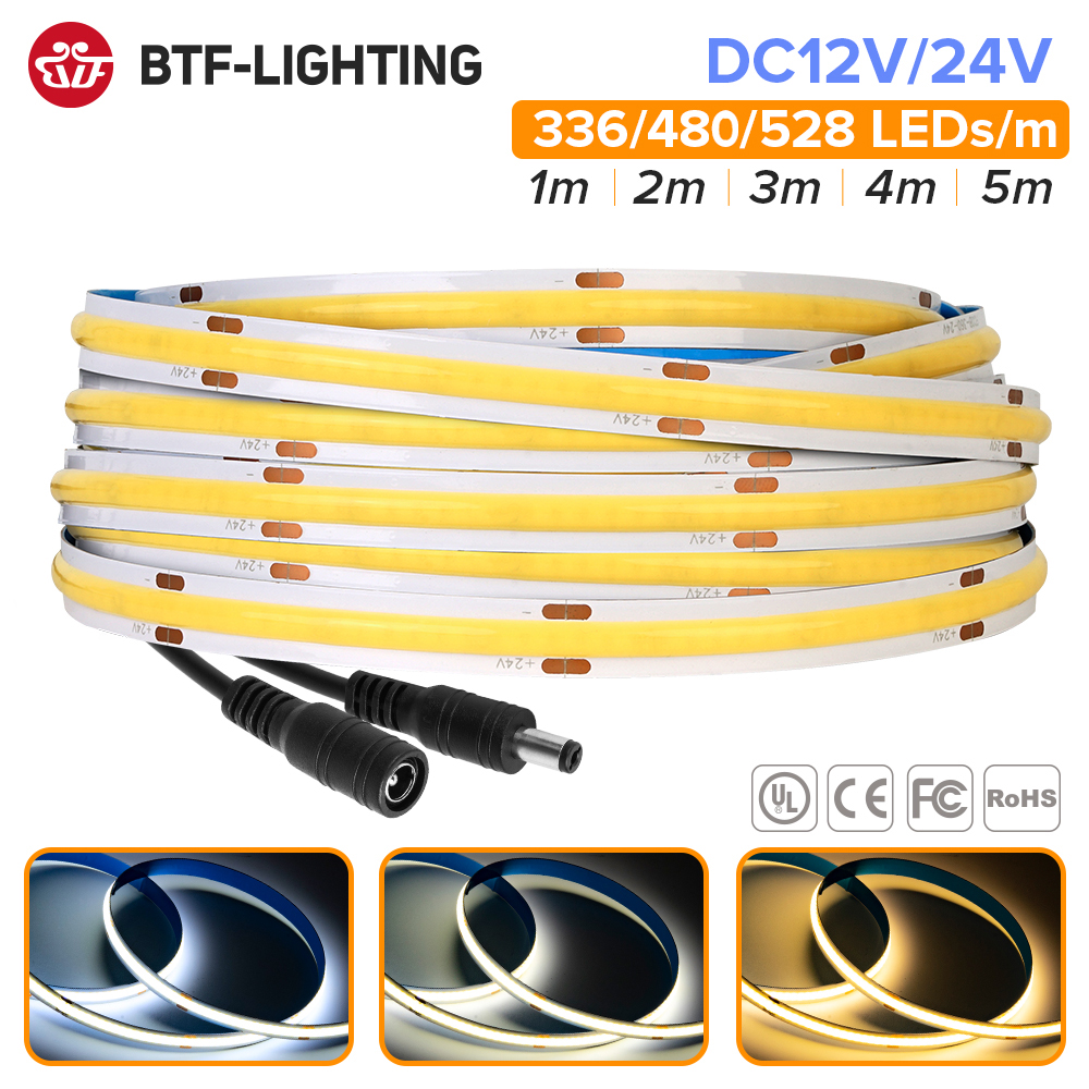 FCOB LED قطاع ضوء 336 480 528 LED عالية الكثافة مرنة فوب COB مصباح ليد RA90 طبيعة دافئة كول الأبيض الخطي عكس الضوء 12 فولت 24 فولت