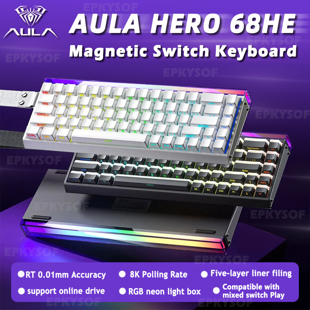 AULA HERO 68HE لوحة مفاتيح مغناطيسية RGB لوحة مفاتيح ميكانيكية للألعاب الزناد السريع 8K عودة لوحة مفاتيح سلكية مخصصة للرياضات الإلكترونية