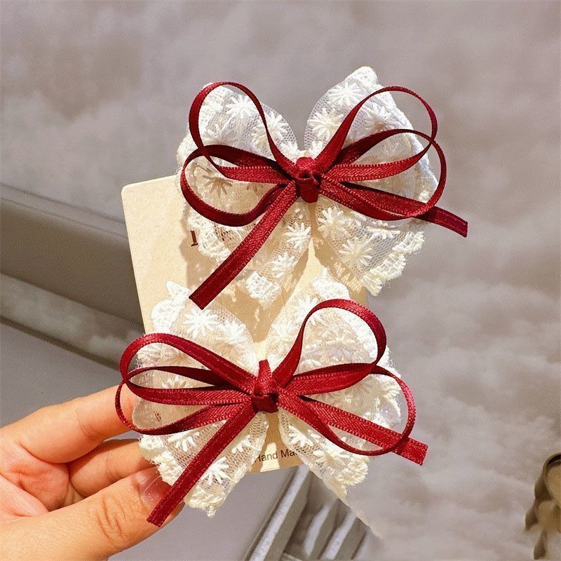 ملحقات شعر لطفلة جديدة من اللاصق الشبكي مع قوس من نوع Bowknot مصنوعة يدوياً 2 قطع/مجموعة ملحقات شعر أطفال