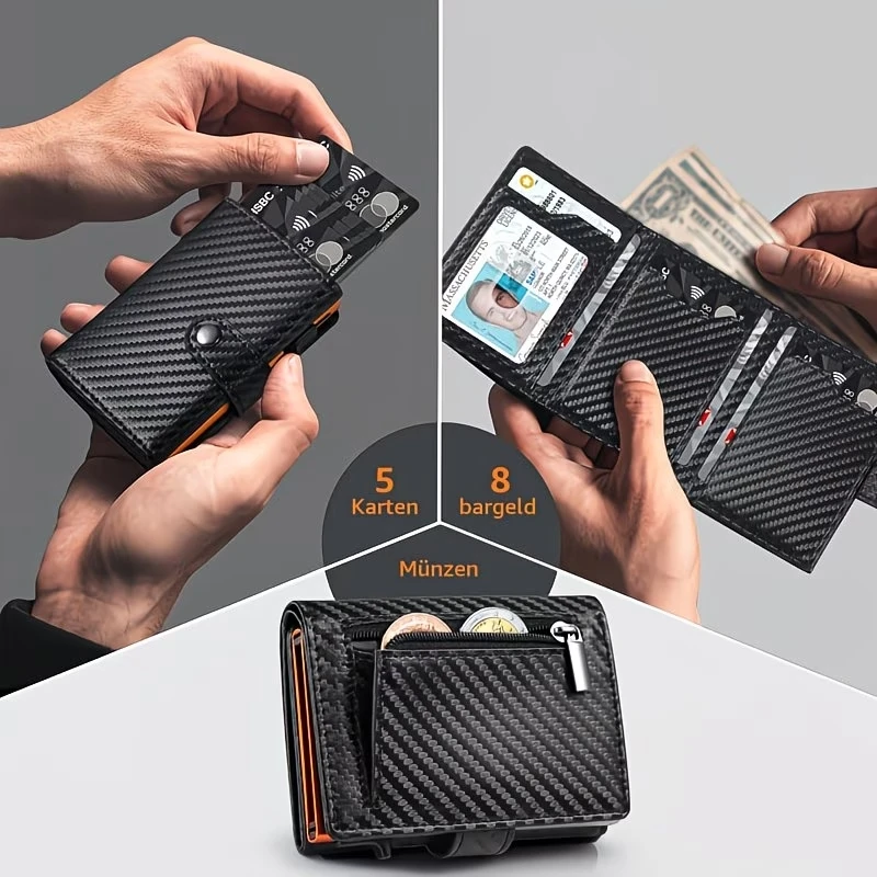محفظة قابلة للطي مع جيب للعملات المعدنية وحماية من تقنية RFID لحمل البطاقات الائتمانية للرجال