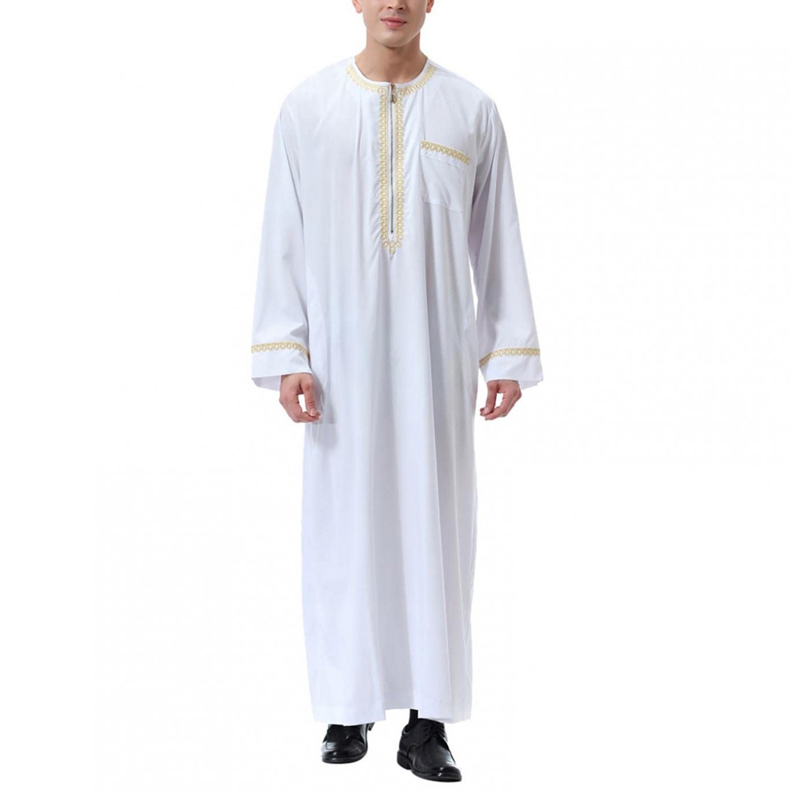 رباط رجالي بأكمام طويلة ، عباية ملابس تقليدية ، قميص إسلامي ، تطريز فضفاض ، روب دبي ، ياقة دائرية ، تطريز عتيق ، عباية