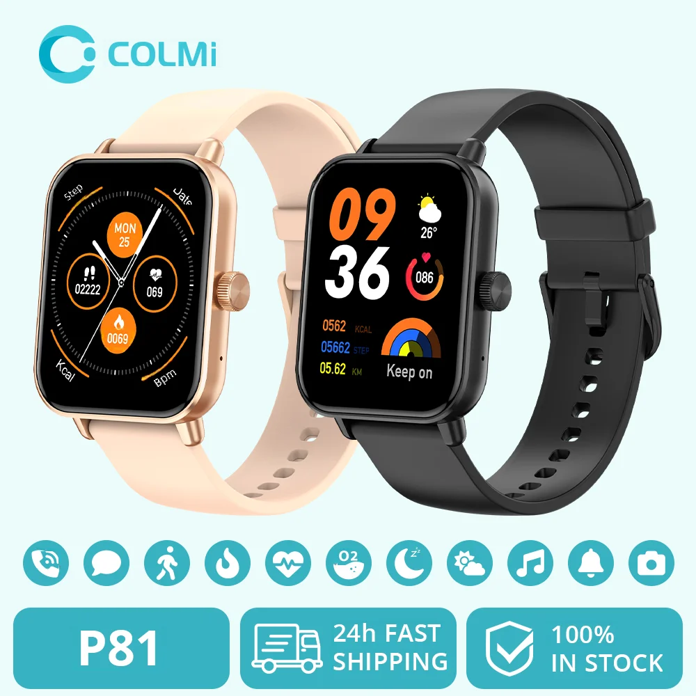 COLMI P81 ساعة ذكية للاتصال الصوتي، شاشة 1.9 بوصة، شاشة صحة 24 ساعة، 100+ أوضاع رياضية، ساعة ذكية بلوتوث للرجال والنساء