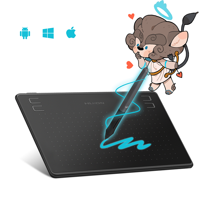 Huion HS64 جهاز كمبيوتر لوحي للرسومات أقراص رسم رقمية مع 8192 قلم ضغط خالي من البطارية يدعم نظام التشغيل Android Windows MacOS