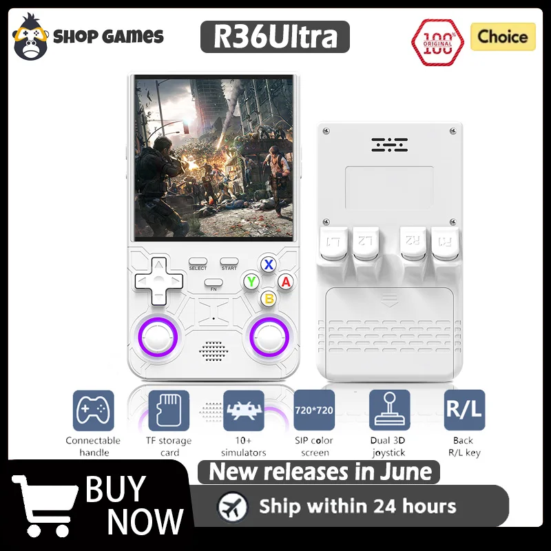 وحدة تحكم ألعاب فيديو R36 Ultra مفتوحة المصدر R36S بنظام لينكس، شاشة IPS 4.0 بوصة، مشغل فيديو محمول، 64 جيجابايت، أفضل الألعاب